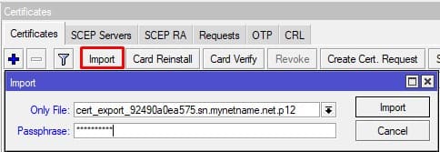 Настройка SSTP в MikroTik, импорт сертификата SSL